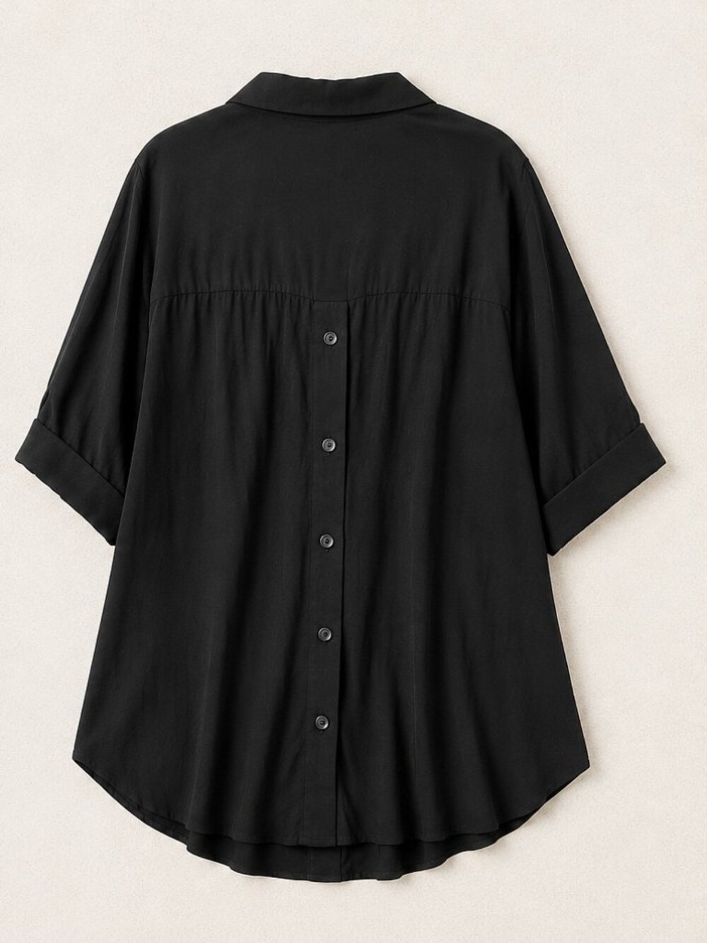 LUSH Black Collared V-Neck Blouse 100% Rayon High Low Back Button Shirt - XL/2XL - Picture 5 of 7